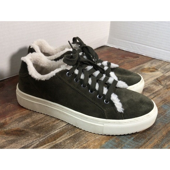 Marc Fisher Shoes - Marc Fisher Dakari Olive Suede Faux Fur Lined Sneakers Women's Size‎ 8.5 Low Top